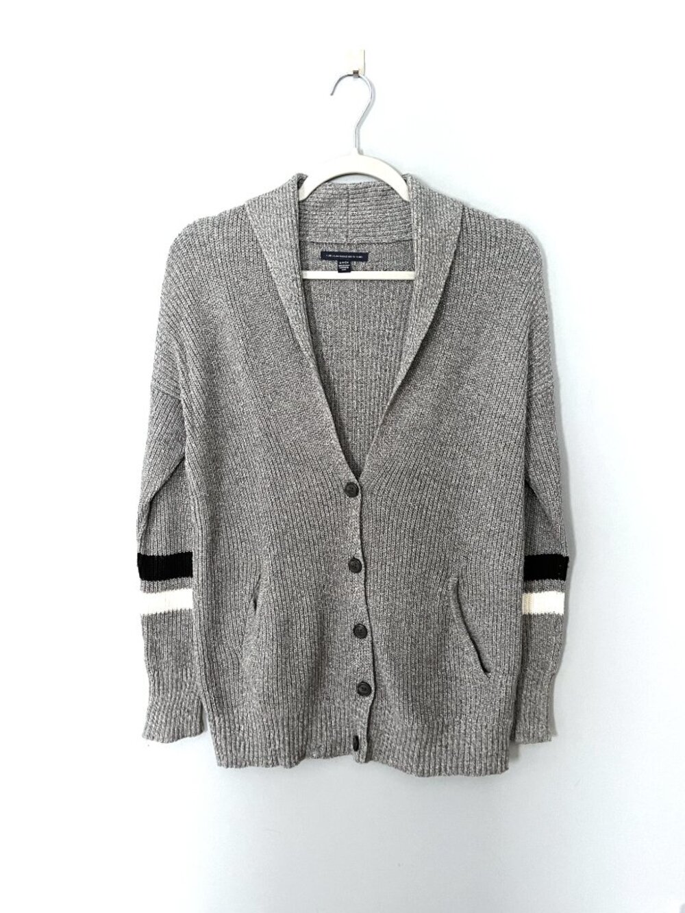 American Eagle Varsity Sweater Cardigan (Gray) S